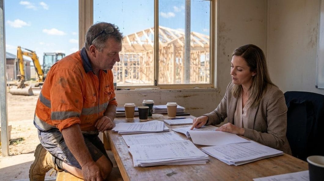 QBCC accountants reviewing financial statements with a Queensland building contractor